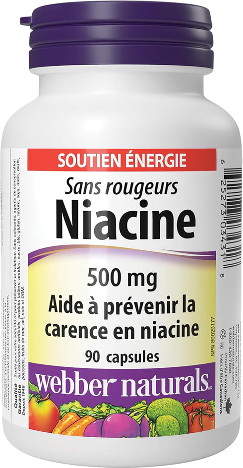 Webber Naturals No Flush Niacin Vitamin B3 Capsule, 500mg, 90 Count