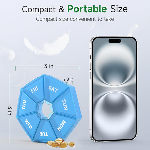 Weekly Pill Organizer - 2 Pack Portable Pill Box Medicine Case, Seven Day Edition for Vitamins and Supplements