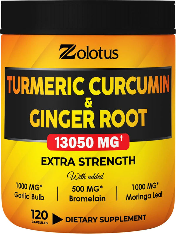 6 in 1 Turmeric Curcumin + Ginger Capsules, 95% Curcuminoids, Joint & Absorption Support - 120 Capsules