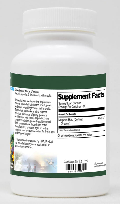 Terravita 450 (100 517772) 3 Pack Mugwort Herb (Artemisia Vulgaris) (Certified Organic) - mg Capsules, ZIN: