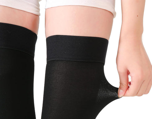 TOFLY 1 Pair Thigh High Open Toe Compression Stockings 15-20mmHg - Comfortable Unisex Design with Silicone Band