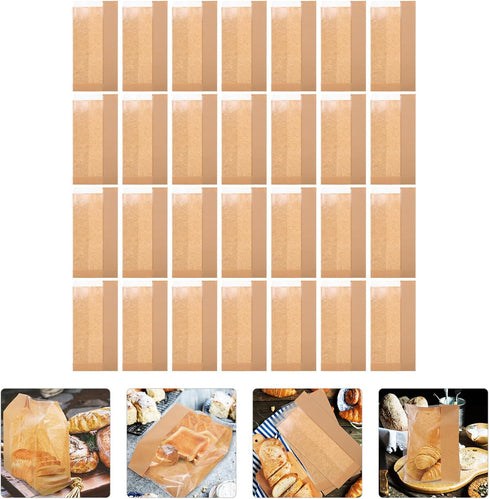 WEKAMOS 50pcs Packaging Kraft Paper Bakery Bread Bags with Window, Medium Size Bread Storage Pouches for Toast