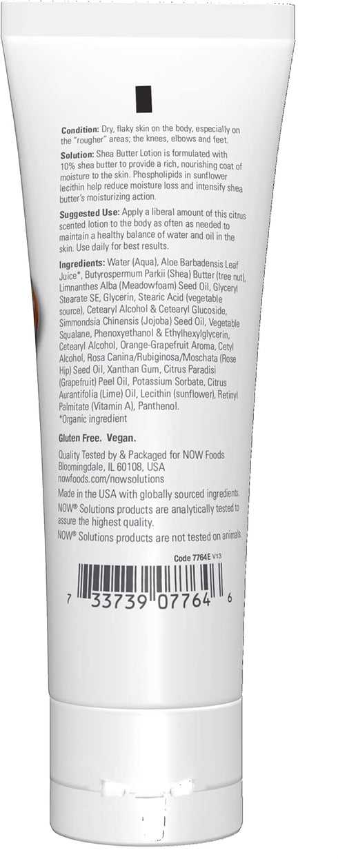NOW Solutions, Shea Butter Lotion, Intense Moisture for Extremely Dry Rough Skin, 4-Ounce