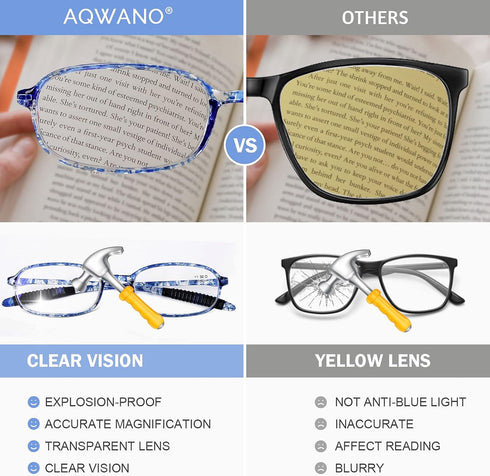 AQWANO 4 Pack Computer Reading Glasses, Blue Light Blocking Lightweight TR90 Flexible Frame UV Protection Readers +2.5