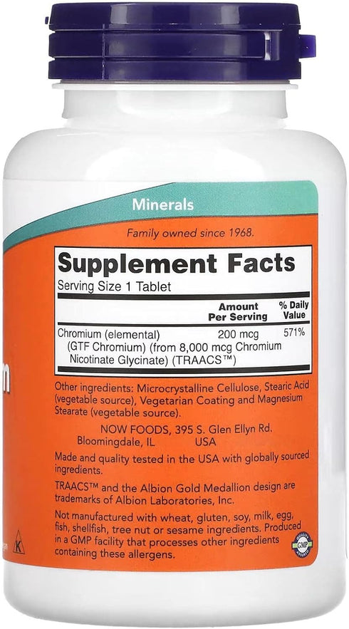GTF Chromium 200mcg Now Foods 250 Tabs
