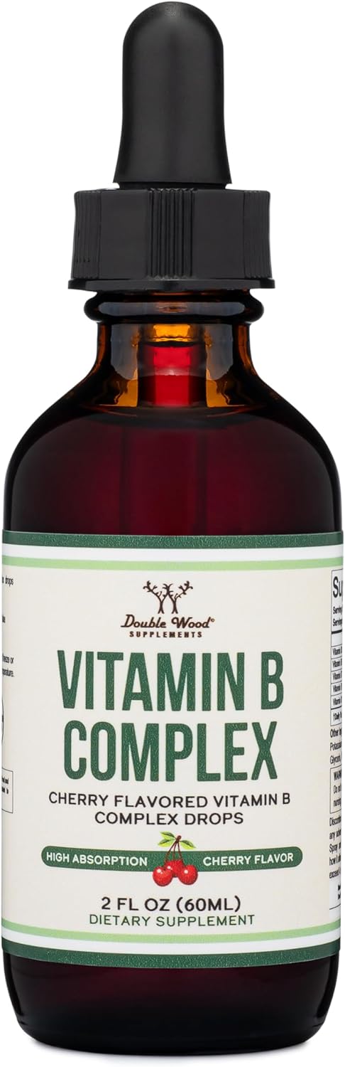 Double Wood Supplements Liquid Vitamin B Complex - 2 FL OZ Cherry Flavor, 2 Month Supply for Max Absorption