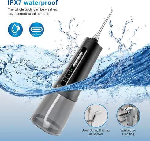 Cordless Water Dental Flosser by JNGOODS, 300ml Rechargeable Oral Irrigator with 4 Jet Tips