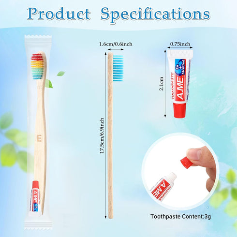 Sieral 120 Pcs Bamboo Toothbrush with Toothpaste, Individually Wrapped Disposable Travel Toothbrush Kit for Hotel,