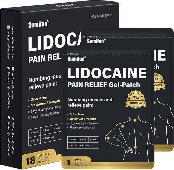 Sumifun 4% Lidocaine Patches, 18 Count, Long Lasting for Knee, Shoulder, Muscle, Joints, FSA or HSA Eligible