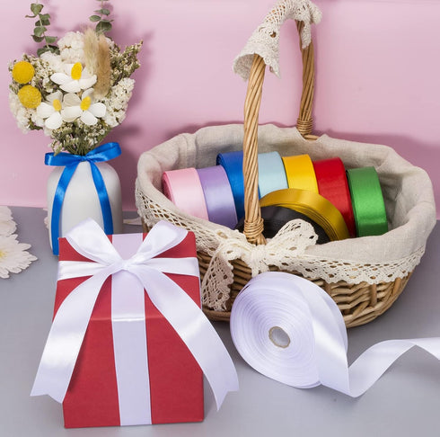 YASEO White Solid Satin Ribbon, 1 Inch x 50 Yards, Craft Fabric Ribbon for Gift Wrapping, Wedding Party Decoration