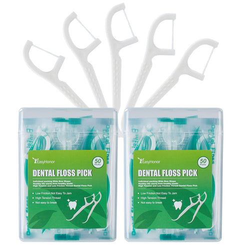 Dental Floss Picks, 100 Counts, Each Individually Wrapped, 2 Travel Floss Cases, Floss Sticks, Tooth Floss, Gift Mini