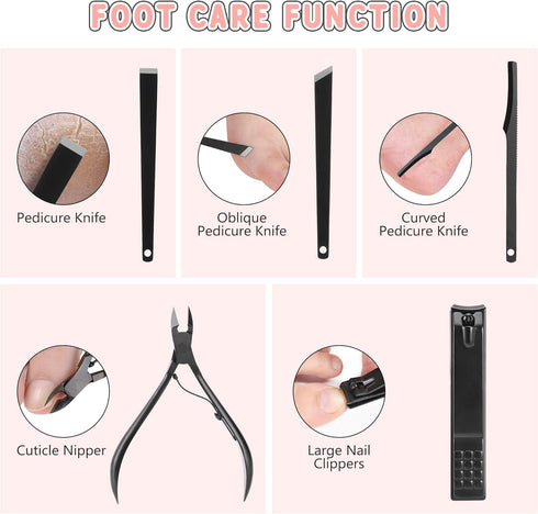 Manicure Set - Jubolion 19pcs Stainless Steel Nail Clippers Pedicure Kit with Black Leather Case