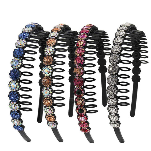 Yeshan Teeth Comb Headbands for Women, Pack of 4 with Rhinestone and Crystal Beaded Plastic Hairbands