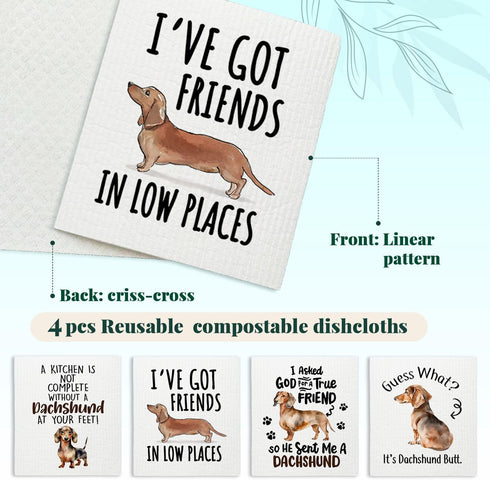 LARTSFRO 4 Pack Dachshund Dog Cute Swedish Dishcloths for Kitchen, Cute Dog Gifts Swedish Dish Cloths Towels