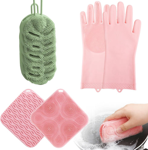 Vynusio Silicone Sponge 3 Pack Dish Scrubber Sponges Pad Reusable & Long Lasting,