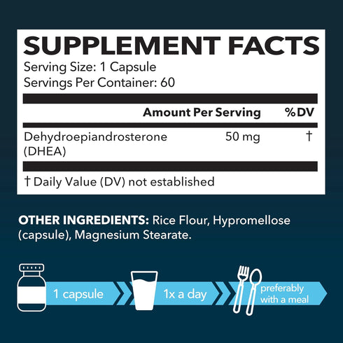 DHEA Supplement for Women and Men to Promote Hormone Balance | DHEA 50mg | Supports Balanced Hormone Levels for Men and Women | DHEA Supplementation for Men and Women | 60 Non-GMO, Vegan Capsules