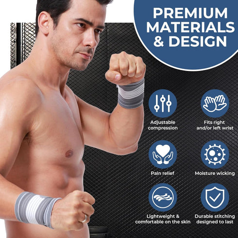NeoTech Care Adjustable Compression Wrist Band - Elastic & Breathable Fabric Support Sleeve for Sports (Gray, Size M, 1