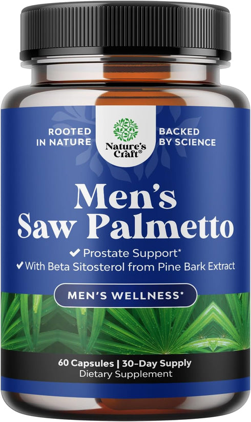 Saw Palmetto for Men with Beta Sitosterol, Prostate Support Supplement for Men's Health & Hair Health - 60ct