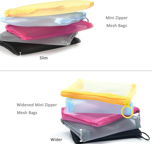 patu Widened Mini Zipper Mesh Bags, Size S, 5" x 4" x 2", 5 Pieces for Beauty Makeup Lipstick Organizer