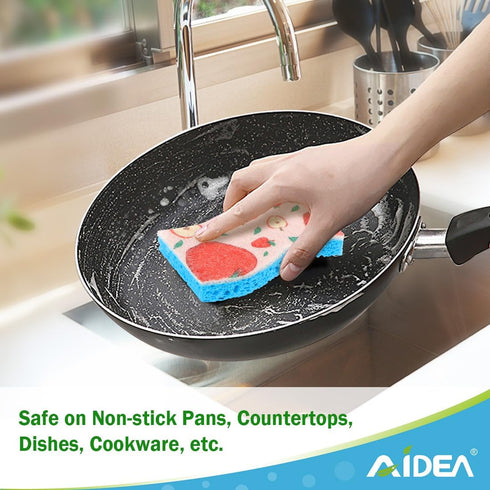 AIDEA 24 Count Non-Scratch Scrub Sponges for Kitchen, Cellulose Sponges for Dishes, Cleans Fast Without Scratching