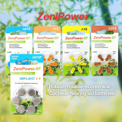Cochlear Implant Batteries Size A675P, Zero Mercury, 60 Batteries