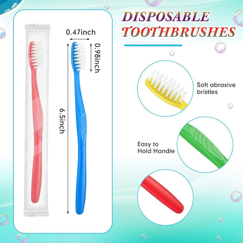 Tioncy 500 Pieces Disposable Toothbrushes Individually Wrapped Toothbrushes Bulk Soft Bristle Tooth Brush Travel Manual Toothbrushes for Adults Camping Homeless Office School Dental Care