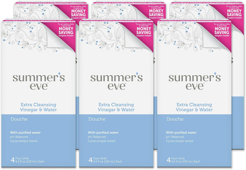 Summer's Eve Douche, Extra Cleansing Vinegar & Water, Vaginal Douche for Women, 4.5 Oz Each, 6 Pack