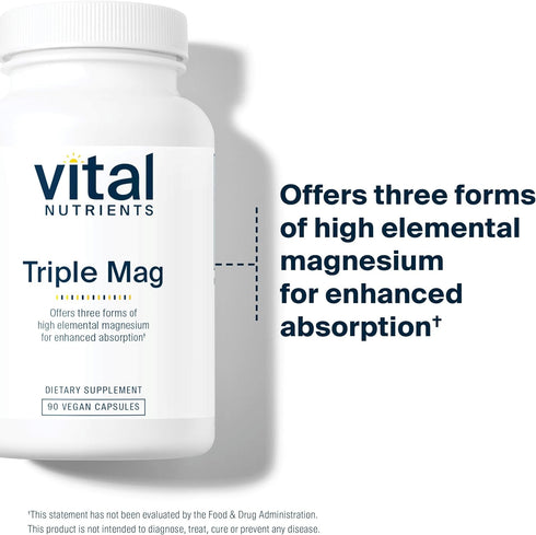 Vital Nutrients Triple Magnesium Complex Supplement | 250mg Vegan Magnesium Glycinate, Malate & Oxide | 90 Capsules