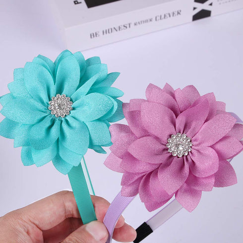 WANYU 10 Pcs Flower Bow Headbands for Girls, Toddler Chiffon Floral Hair Bands, Cute 3.5 Inch Bow Headpiece