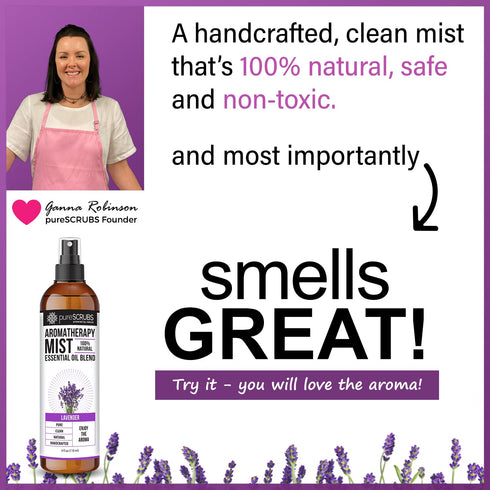 pureSCRUBS Premium Lavender Aromatherapy Spray Mist - 100% Natural Essential Oils, 4oz
