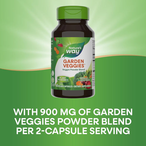 Nature's Way 900 2-Capsule 60 (Packaging Garden Veggies, Veggie Powder Blend, mg per Serving, Vegan Capsules May Vary)