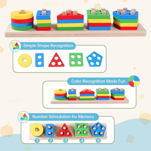 SILAIDESI Set Wooden Bead Sequencing for Seniors, Lacing & Stacking Activities, Memory Games for Elderly, Cognitive Aid