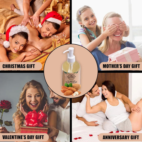 Set Almond Massage Oil for Couples Date Night, with Massage Roller Ball, Full Body Massage Oil for Massage Therapy