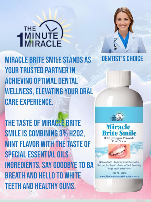 Miracle Brite Smile with Food Grade Hydrogen Peroxide and Essential Oils - Teeth whitening, Breath freshening, Removing