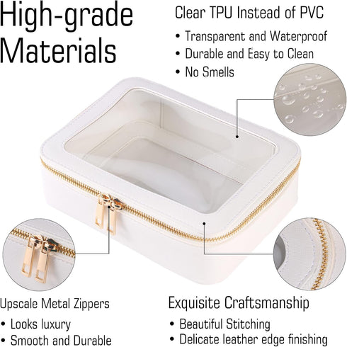 Travel Makeup Bag with Zipper, Small Clear Cosmetic Bags, Waterproof Makeup Pouch, Makeup Brush Holder for Women, TSA