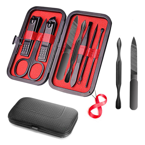 Manicure Set 8 in 1 Nail Clipper Set | RedFlow Nail Clippers, Travel Kit with Fingernail & Toenail Tools (Black)