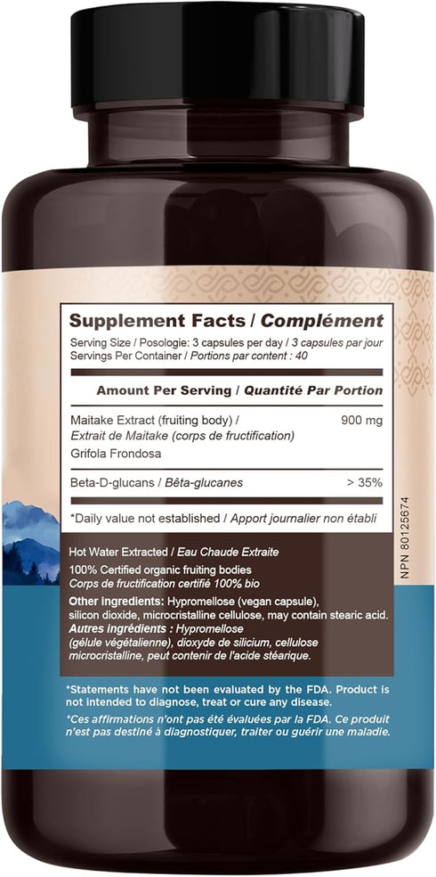 Longevity Botanicals Organic Maitake Mushroom Capsules, Ultra Concentrated Supplement for Balanced Immune System, 100%