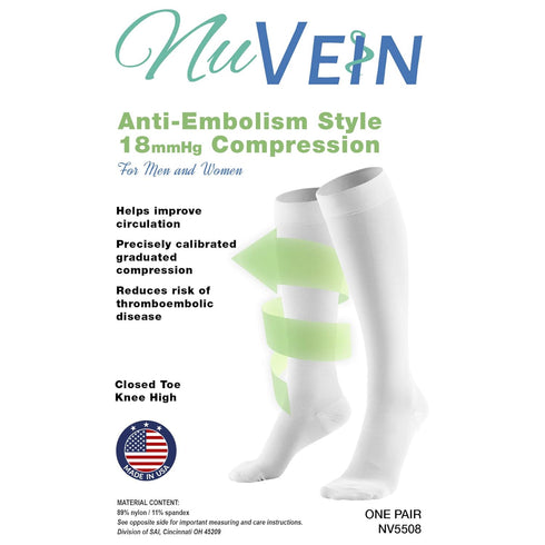 NuVein Surgical Stockings, 18 mmHg Recovery Support for Embolism Risk, Medical Unisex Fit, Knee High, Closed Toe,
