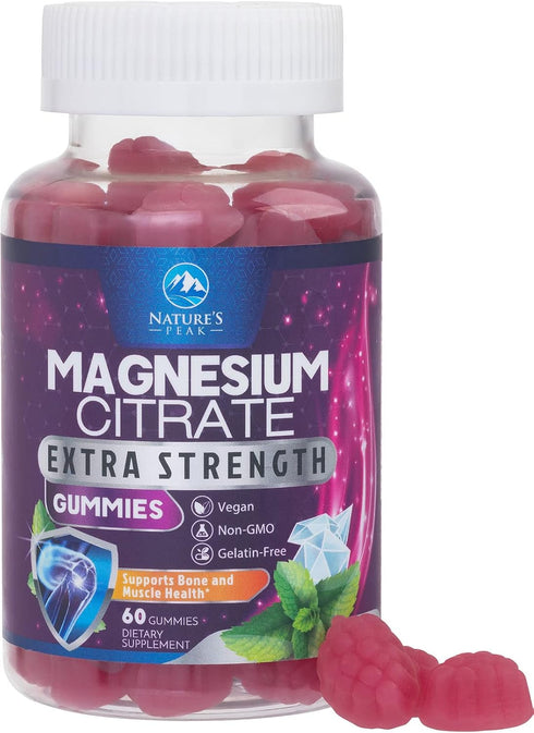 Magnesium Gummy - High Absorption Magnesium Citrate Supplement for Relaxation, 60 Raspberry Gummies