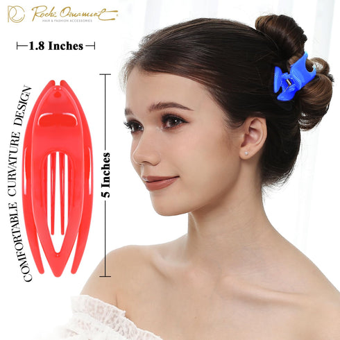 RC ROCHE ORNAMENT 6 Pcs French Concord Hair Clip, Curved Thick or Thin Hair for Women, Large Rainbow