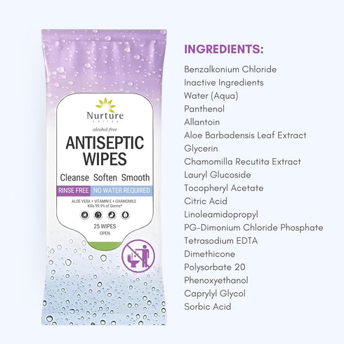 Nurture XL Antibacterial Body & Hand Sanitizing Wipes | Alcohol-Free Antiseptic Wet Towelettes for Germ Removal