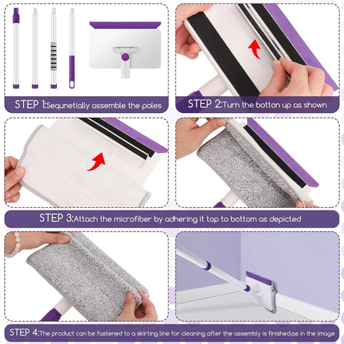 Baseboard Cleaner Tool with Handle, 60" Extendable Long Handle Cleaner with 5 Reusable Pads for Baseboards and Walls