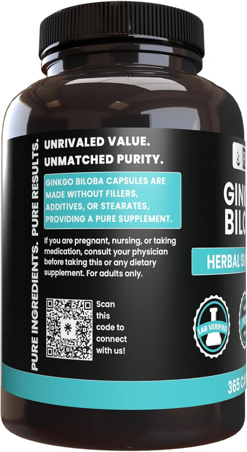 Ginkgo Biloba by PURE ORIGINAL INGREDIENTS (365 Capsules) - No Fillers, Always Pure, Lab Verified