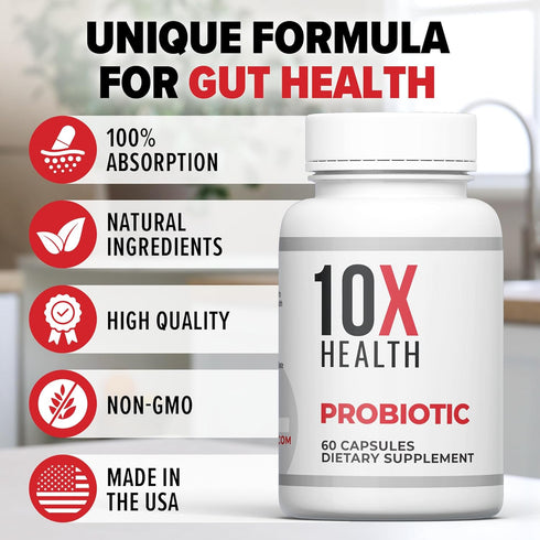 10X Health Probiotics - Immune Support Supplement & Probiotics for Digestive Health with Lactobacillus Acidophilus (60