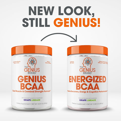 Genius BCAA Energy Powder, Grape Limeade, Nootropic Amino Acids & Muscle Recovery, Vegan Workout Supplement