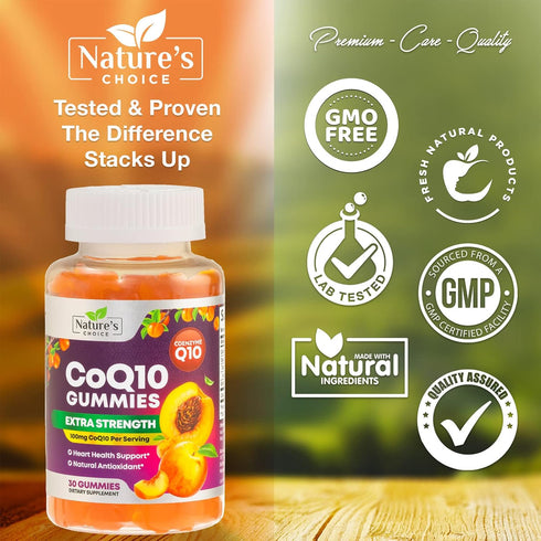 CoQ10 100mg Gummies, 30 Count, Ultra Coenzyme Q10 Vitamins for Heart Health Support & Energy Production