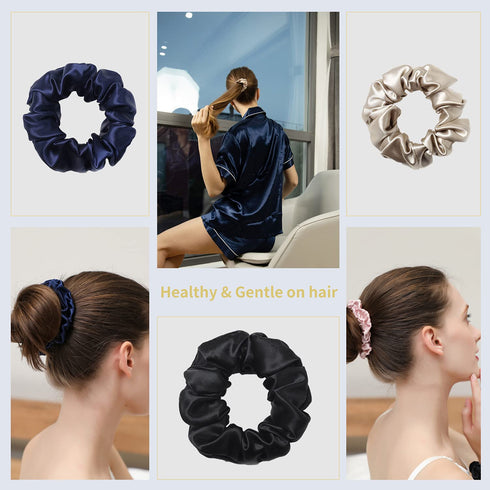 ZIMASILK 100% Mulberry Silk Hair Scrunchies, 19 Momme Elastic Hair Bands for Women and Girls, 3 Pack, Taupe