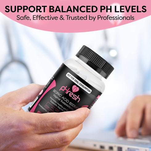 pHresh Boric Acid Suppositories for Women, Suppositories for Odor Use, Natural Feminine Care Supports Vaginal Health