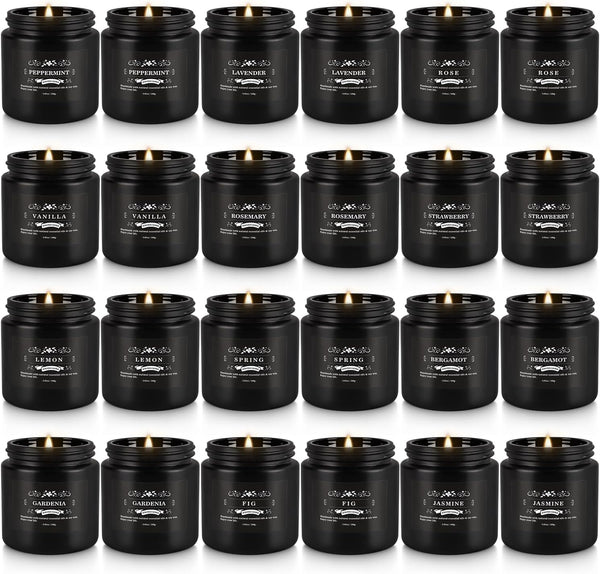 Scented Candle Set 24 Pack,Black, Candle for Home Scented, Odor Eliminating, Stress