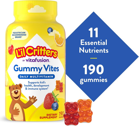 Gummy 2+ Gummy 95-190 190 Gummies L'il Critters Vites Daily Kids Multivitamins Assorted Fruit Flavors for Ages Toddlers